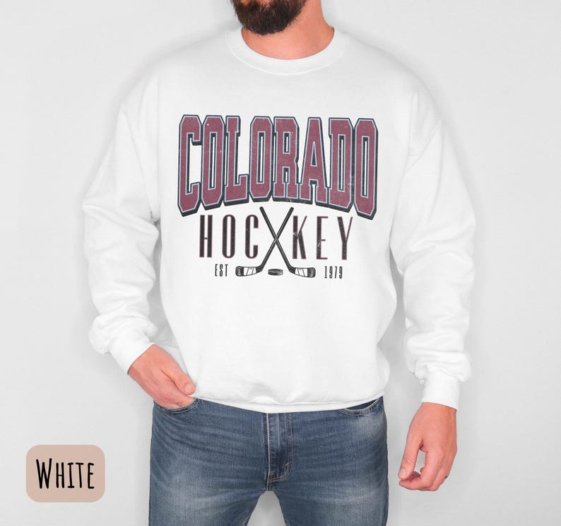 Vintage Colorado Hockey Crewneck Sweatshirt, Denver Hockey Shirt White