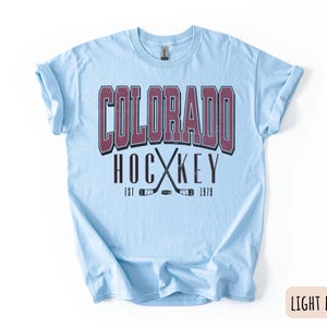 Vintage Colorado Hockey Crewneck Sweatshirt, Denver Hockey Shirt Light Blue