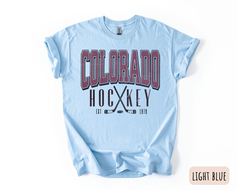 Vintage Colorado Hockey Crewneck Sweatshirt, Denver Hockey Shirt Light Blue