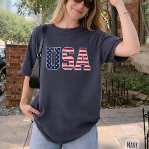 Vintage USA Flag Shirt, Patriotic Americana Tee, Comfort Colors Unisex T-Shirt Navy