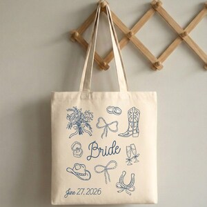 Custom Cowgirl Bridal Tote Bag, Personalized Western Wedding Canvas Tote Medium Tote