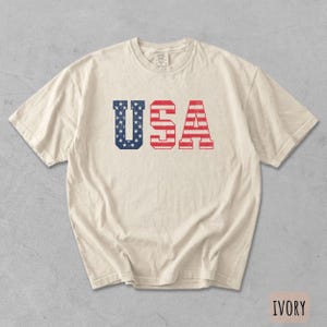 Vintage USA Flag Shirt, Patriotic Americana Tee, Comfort Colors Unisex T-Shirt Ivory