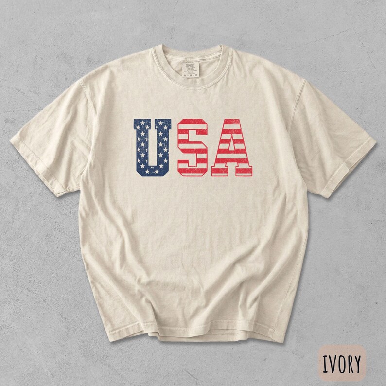 Vintage USA Flag Shirt, Patriotic Americana Tee, Comfort Colors Unisex T-Shirt Ivory