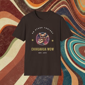 Apple headed Chihuahua Dog Playing Guitar | Adult Unisex Ultrasoft Cotton shirt | long haired chihuahua cartoon chihuahua music teacher
