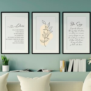 Conjunto de 3 Impresiones Minimalistas, Afirmaciones de Dios, Oraciones Cristianas, Decoración del Hogar, Afirmaciones Espirituales, Impresiones de Arte de Pared, Arte Religioso en Español