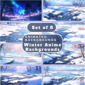 Set of 8 ANIMATED Background Anime Winter VTuber Background Assets VTuber asset  Streaming Background Twitch Background Zoom Background