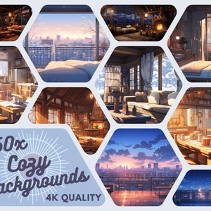 50x Cozy VTuber Background Stream Asset - Virtual background Twitch assets - Stream package Lofi Background VTuber Background asset