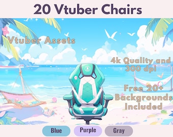 Pacote de transmissão com 20 cadeiras gamer Vtuber: recursos com tema rosa (download digital)