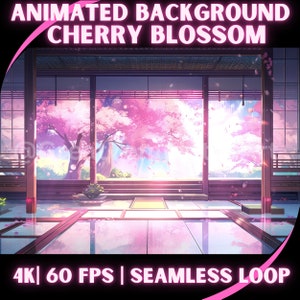 Twitch Animated Background Cherry Blossom animated Background Anime Lo-fi animated Overlay Twitch overlay cozy stream overlay Vtuber Assets