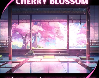 Twitch Animated Background Cherry Blossom animated Background Anime Lo-fi animated Overlay Twitch overlay cozy stream overlay Vtuber Assets