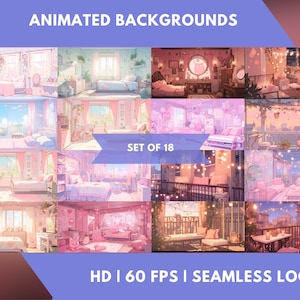 18x Twitch Cute Animated Background Bedrooms Anime Lo-fi animated Overlay Twitch overlay stream Cozy overlay Vtuber Lofi overlay Assets