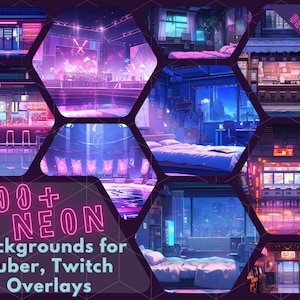 100倍ネオンVTuberバーチャル背景 Zoom背景 ストリームアセット Lofi背景 Twitchオーバーレイアセット Twitchストリームオーバーレイ Vtuberオーバーレイ