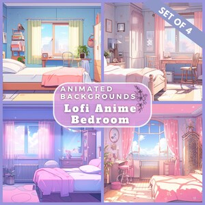 Twitch 4x Animated Background Bedroom animated Background animated Overlay Twitch overlay cozy stream overlay Vtuber lofi overlay Assets