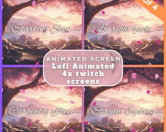 Animated Lofi Twitch Screens: Stream Overlay Package (Set of 4) (Digital Download)