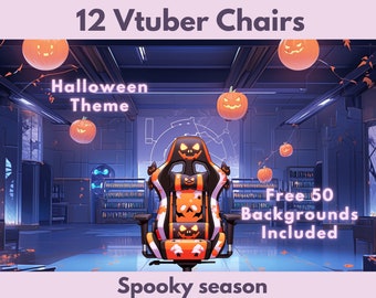 Halloween Vtuber Gaming Chair Set: 12x Chairs + 50 Backgrounds (PNG Digital Download)