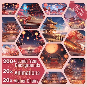 Mega Pack 200x Lunar Year vtuber stream Backgrounds Package Twitch Background VTuber Gaming Chair Animated virtual VTuber background Assets