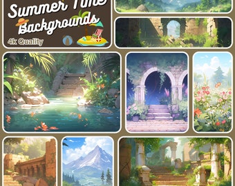 VTuber の背景、夏の背景、Twitch アセット、Vtuber アセット、バーチャルサマーの背景、ストリームの背景、居心地の良い Vtuber の背景