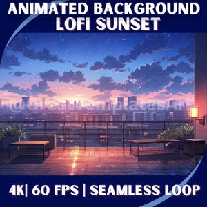Animierter Hintergrund Lofi Sunset Twitch-Streaming-Hintergrund-Asset VTuber Hintergrund Twitch Hintergrund Gemütlicher Anime Lofi Overlay Anime Lofi