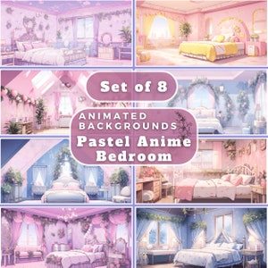 8x animierter VTuber Hintergrund Animiertes Lofi Anime Pastel VTuber Bundle Tracking Hintergrund Guthaben VTuber Stream Hintergrund Twitch Overlay