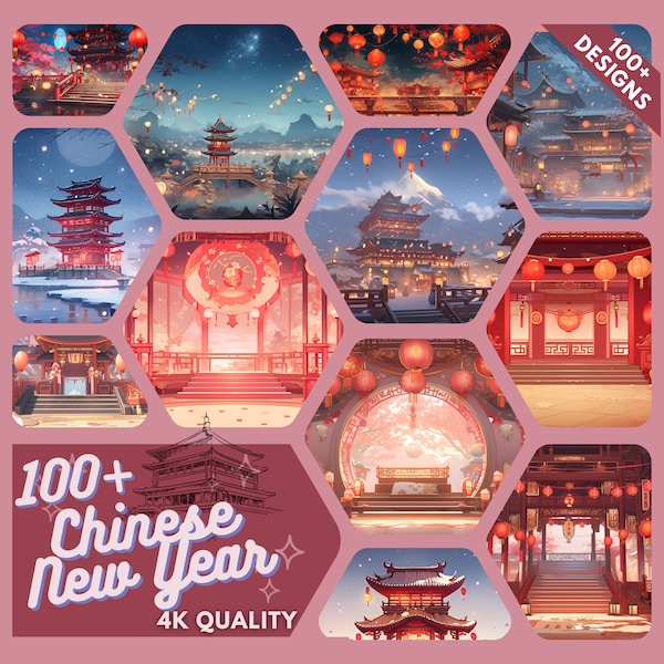 Chinese New Year VTuber Background 100x Virtual Background Stream Asset Lofi background overlay Asset Twitch Vtuber Stream overlay