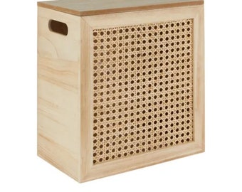 Boîte de rangement en bois en rotin, petite boîte de rangement pour salle de bain avec couvercle et poignée découpée