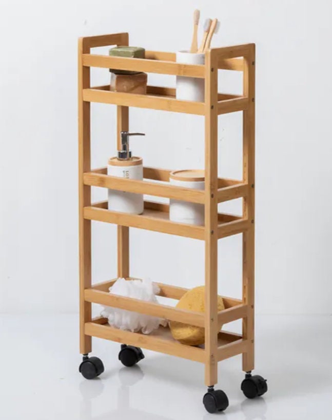 3 Tires Slim Trolley Bathroom Caddy Kitchen Storage Trolley Lockable ...