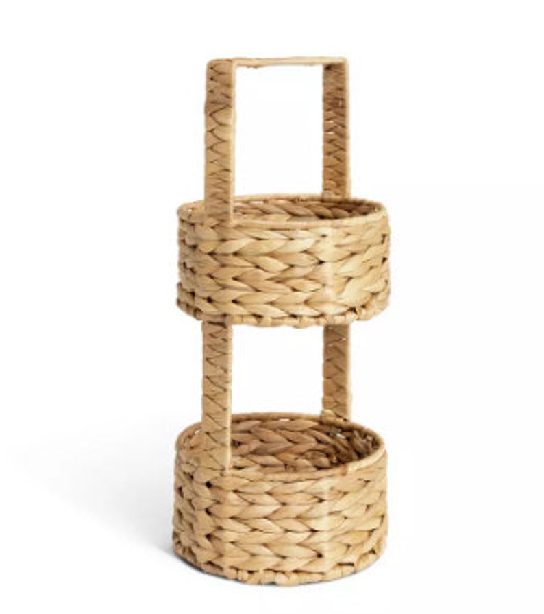 Bathroom Caddy Woven Water Hyacinth Rope 2 Tier Caddy Natural Small ...