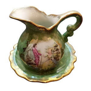 Japanese Green Creamer and Saucer. Collectible set