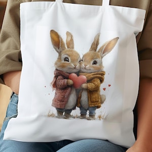 Clipart de casal de coelhos - Design de sublimação de bolsa de travesseiro PNG de alta qualidade, uso comercial incluído, download digital