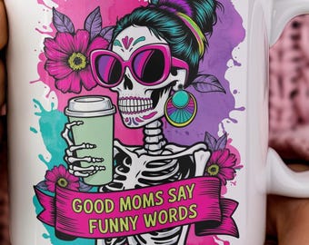 Funny Mom Skeleton PNG: Witchy Skull Design (Digital Download)
