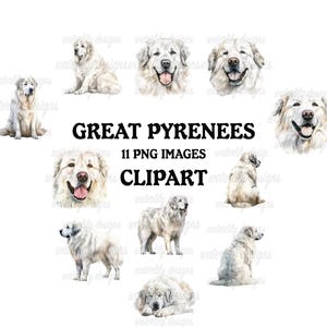 Bundle de cliparts Grandes Pyrénées - 11 PNG vibrants de haute qualité, agenda imprimable artisanat, usage commercial inclus, téléchargement numérique