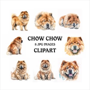 Chow Chow Clipart Bundle -8 High Quality Vibrant JPGs, Printable Planner Crafting, Commercial Use Included, Digital Download
