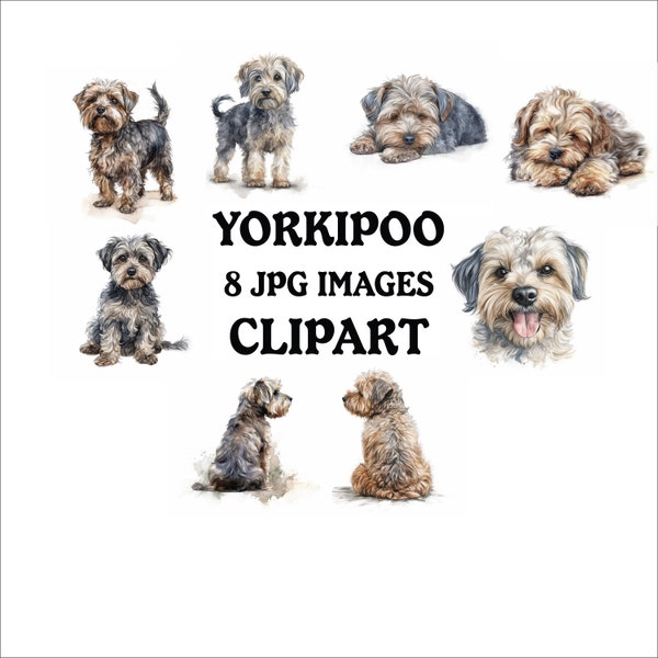 Yorkipoo Clipart Bundle - 8 High Quality Vibrant JPGs, Printable Planner Crafting, Commercial Use Included, Digital Download