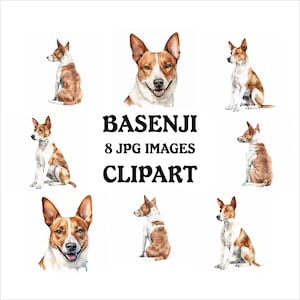 Basenji Clipart Bundle - 8 High Quality Vibrant JPGs, Printable Planner Crafting Journaling, Commercial Use Included, Digital Download