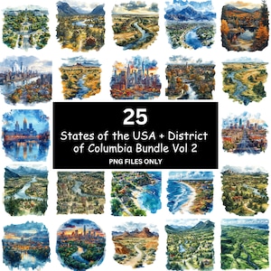 States of USA Cityscape Digital Clipart Bundle Vol 2, 26 Clipart Prints, American Landmarks Art, Printable Travel Aesthetic, Commercial Use