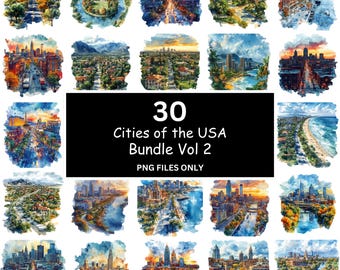 USA Cityscape Clipart Bundle: American Landmarks Art (30 Prints) (Commercial Use)