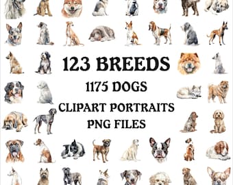 Watercolor Dog Clipart Bundle: 123 Breeds, 1175 PNG Portraits (Digital Download)