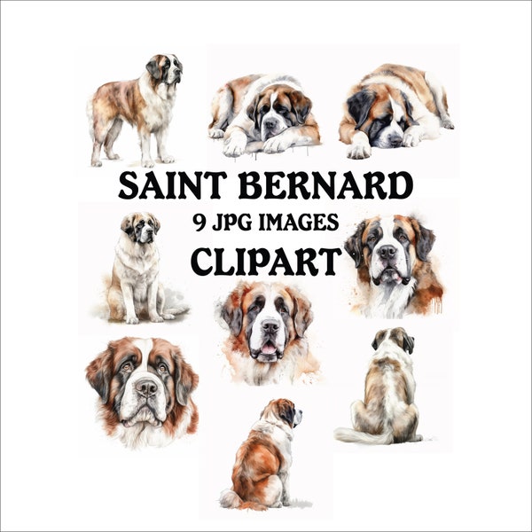 Saint Bernard Clipart Bundle - 9 High Quality Vibrant JPGs, Printable Planner Crafting, Commercial Use Included, Digital Download