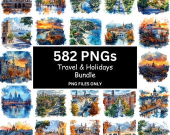 Cityscape Clipart Bundle: 582 Travel Landmark PNG Prints (Commercial Use)