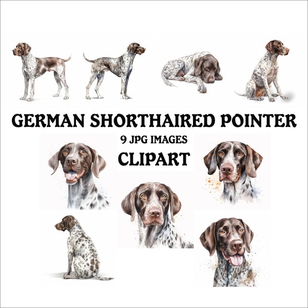 German Shorthaired Pointer Clipart Bundle - 9 High Quality JPGs, Printable Planner Crafting, Commercial Use Included, Digital Download