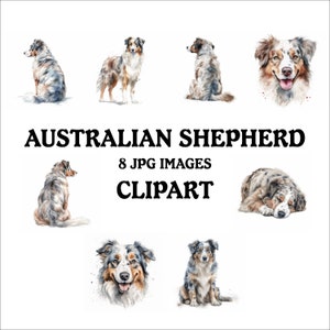 Australian Shepherd Clipart Bundle - 8 High Quality Vibrant JPGs, Printable Planner Crafting, Commercial Use Included, Digital Download