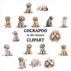 Cockapoo Clipart Bundle - 16 High Quality Vibrant JPGs, Printable Planner Crafting, Commercial Use Included, Digital Download