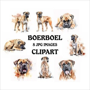 Boerboel Clipart Bundle - 8 High Quality Vibrant JPGs, Printable Planner Crafting Journaling, Commercial Use Included, Digital Download