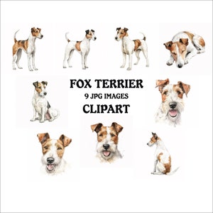 Fox Terrier Clipart Bundle - 9 High Quality Vibrant JPGs, Printable Planner Crafting, Commercial Use Included, Digital Download