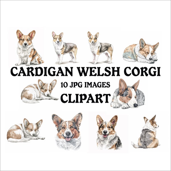 Cardigan Welsh Corgi Clipart Bundle - 10 High Quality Vibrant JPGs, Printable Planner Crafting, Commercial Use Included, Digital Download