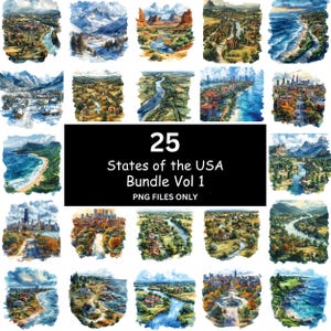 States of USA Cityscape Digital Clipart Bundle Vol 1, 25 Clipart Prints, American Landmarks Art, Printable Travel Aesthetic, Commercial Use