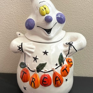 Blue Sky Clay Works 11&quot; Dazed Spooky Ghost Treat Cookie Jar Canister W/ Lid New