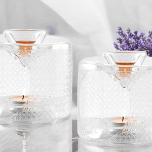 Set of 2 Mood-Enhancing Handmade Glass Diffuser, Borosilicate, Home Fragrance Exquisitely Crafted Include 2 Oil & 4 Candles