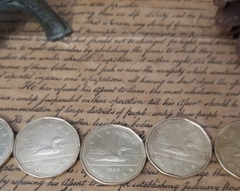 Circulated Loonie One Dollar Canadian Coin. Lot 5 pieces.