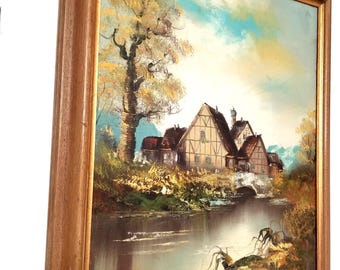 Framed Oil Painting Country House Signed by Hoppman The frame is 23&quot;x19&quot;. This is beautiful country landscape painting.